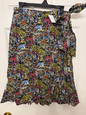 Christopher & Banks Black Floral Tie-Waist A-Line Skirt